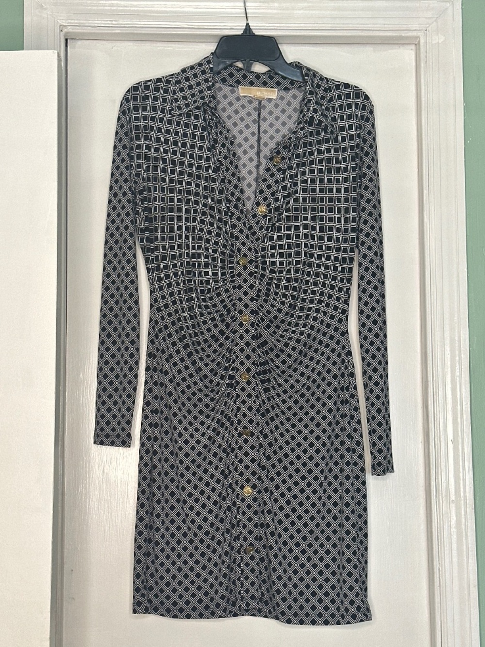 Michael Michael Kors Ruched Front Geometric Shirt Dress | Medium